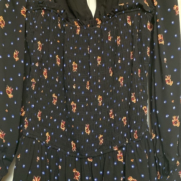 Free People Two Faces Smocked mini Dress Womens S Floral Stars square neck flowy - Picture 8 of 14